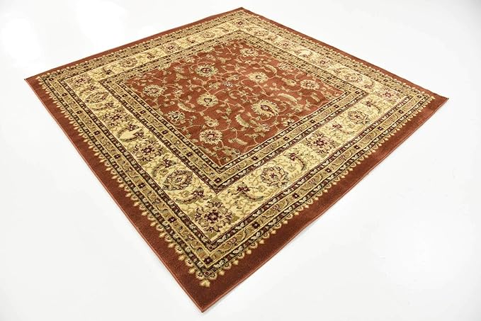 Unique Loom Voyage Collection Traditional Oriental Classic Intricate Design Area Rug (6' 0 x 6' 0 Square, Terracotta/Ivory)