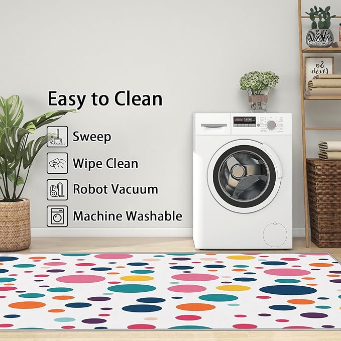 Polka Dots Rugs for Kids Room - 2x3 ft, Polka Dot Rug, Colorful Dots Area Rug, Multicolor Geometric Washable Door Mat for Entryway, Kitchen, Kids Nursery Playroom Home Decor & Gifts