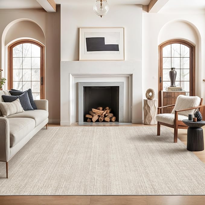Valenrug Washable Rugs 8x10 - Stain Resistant 8x10 Area Rugs for Living Room, Non Slip Backing Printed Large Area Rugs for Bedroom, Folable Machine Washable Area Rug (8'x10', Beige)