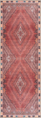 Bloom Rugs Washable Non-Slip 10 ft Runner - Red/Multicolor Traditional Bordered Runner for Entryway, Hallway, Bathroom, and Kitchen - Exact Size: 2.5' x 10'