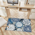 2x3 Washable Small Rug Tropical Botanical Modern Floral Indoor Chenille Door Mat Carpet Non Slip for Patio, Entry Way, Entrance, Porch, Blue