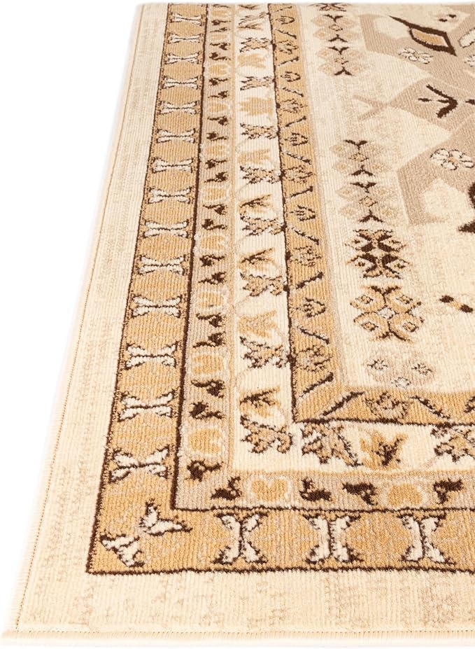 Unique Loom Taftan Collection Border Geometric Tribal Inspired Design Area Rug, 8 ft x 10 ft, Ivory/Tan