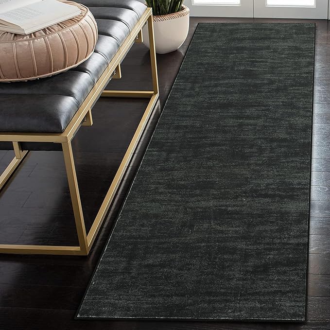 RUGSREAL Solid Kitchen Runner Rug, 2x8, Black, Contemporary, Machine Washable, Modern