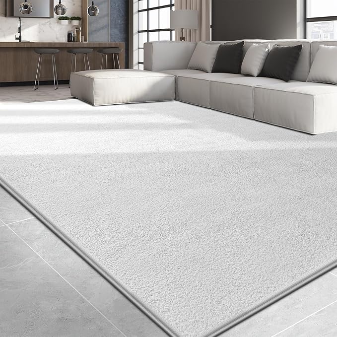 Large Area Rugs for Living Room Bedroom, 5x8 Feet White Rug, Minimalist Modern Shag Rug, Soft Thick Comfy Memory Foam Indoor Carpet, Non-Slip Washable Rug for Boys Girls Dorm Nursery Room Home Decor