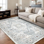 Area Rug 5×7 Washable Rugs for Bedroom, Vintage Floral Rug Soft Non Slip Stain Resistant Carpet for Living Room Dinning Room Kitchen Home Office Blue Green Multi