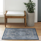 RUGGABLE Washable Area Rug – Kamran Admiral Blue 2x3, Stain-Resistant, Non-Slip – Small Machine Washable Rugs for Living Room, Bedroom, Hallway, Entryway & Bathroom–with Standard Pad