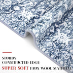 Runner Rug 2.6x18, Light Blue White Washable Long Hallway Rug Runner Non-Slip Soft Kitchen Runner Thin Printed Faux Wool Super Soft Carpet for Entryway Bedroom Laundry Room Indoor Home Decor