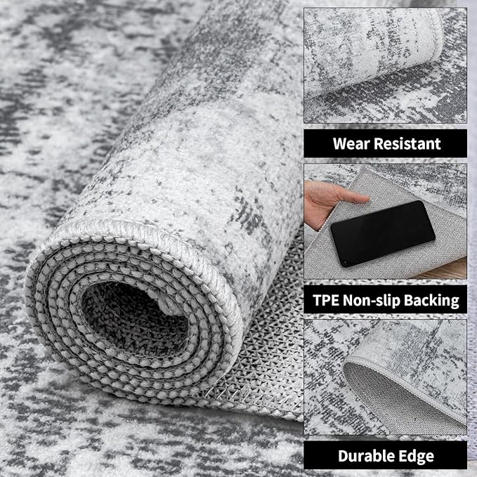 Ciicool Modern Abstract Area Rug 2x3 Washable Small Entryway Rugs, Non-Slip Low Pile Throw Rug Mat, Foldable Thin Kitchen Bathroom Rug, Grey Floor Carpet for Entrance Living Room Indoor Doormat