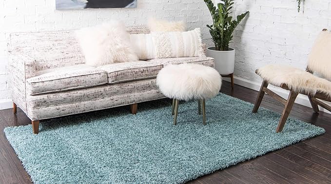 Unique Loom Solid Shag Collection Area Rug (3' 3" x 5' 3" Rectangle, Light Slate Blue)