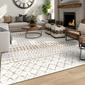 6x9 Machine Washable Area Rug for Living Room, Brown White Vintage Moroccan Rug Large Non-Slip Low Pile Soft Faux Wool Carpet, Kids and Pets Friendly for Bedroom Dining Room Farmhouse Home Decor Rug
