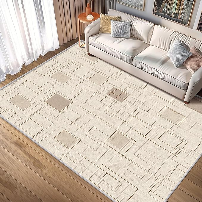 Geometric Rug, Washable 6x9 Rug for Living Room, Modern Abstract Patterned Indoor Carpet, Geometric Decor for Home, Bedroom, Soft Non Slip Thin Design FER61
