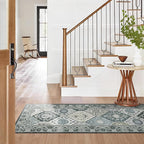Phantoscope Washable Runner Rug 2'x6' Non-Slip, Vintage Boho Hallway Rugs for Entryway, Stair, Bedroom, Distressed Moroccan Mosaic Diamond Pattern, Low-Pile Foldable Floor Carpet, Grey Charcoal