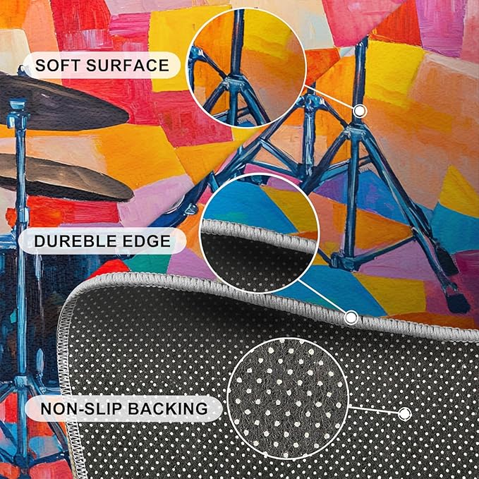 4x6 Drum Set Cafe Rug - Abstract Art Rugs for Bedroom Aesthetic, Pop Art Soft Comfortable Non-Slip for Offie Bedroom Study Boy Girl Room Hotel Dorm