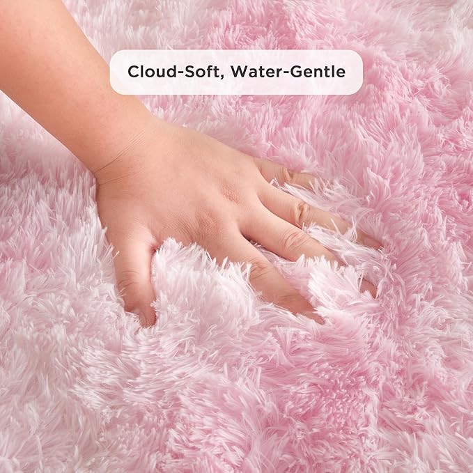 Andency 8x10 Area Rugs for Living Room, Non-Slip Fluffy Soft Large Shag Bedroom Carpet, Tie-Dyed White Pink Big Indoor Thick Nursery Rug for Kids Dorm Home Decor Aesthetic