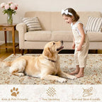 DUKINO 2x4 Rug for Entryway, Lightweight Washable Runner Rug with Non Slip Backing, Vintage Floral Low Pile Small Carpet Runner for Kitchen, Hallway, Entryway, Bathroom, Bedroom, Beige