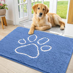 Smiry Dog Door Mat for Muddy Paws, Absorbent Dirt Trapper Non Slip Quick Dry Washable Chenille Mat for Mud Dogs, Entry Rug for Indoor and Outdoor (36x24 Inches, Cornflower Blue)