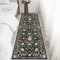 Washable Non-Slip Runner Rugs 2X6, Black Rug Boho Farmhouse Bow Floral Area Rug for Hallway Kitchen Bedroom Beside Laundry Room Bathroom Rug, Low Pile Stain Resistant Soft Floor Carpet