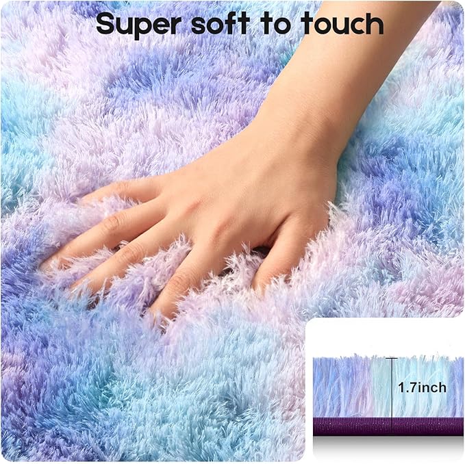 6x9 Area Rugs for Living Room, Fluffy Large Rugs for Bedroom, Soft Shag Fuzzy Non-Slip Carpet for Kids Boys and Girls Nursery Room Dorm Indoor Home Decor (Rainbow, 6ft x 9ft)