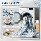 EnHomee 3x5 Washable Area Rugs for Bedroom, Boho Vintage Rugs, Foldable Area Rug for Dining Room, Non-Slip Soft Living Room Rug, Low Pile Large Carpet for Bathroom, Blue and White