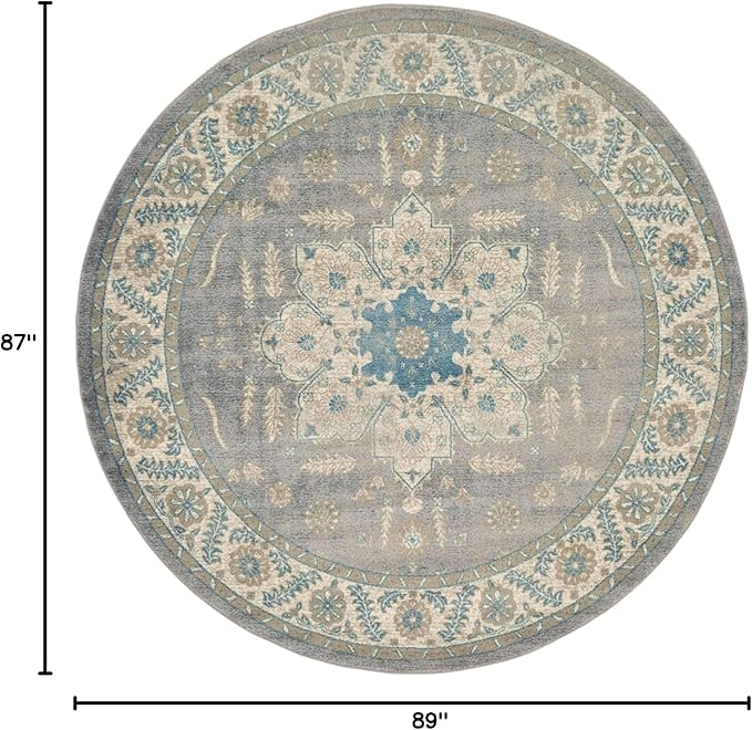 Unique Loom Salzburg Collection Classic Traditional Design Oriental Inspired Border Area Rug (7' 3 x 7' 3 Round, Gray/Beige)
