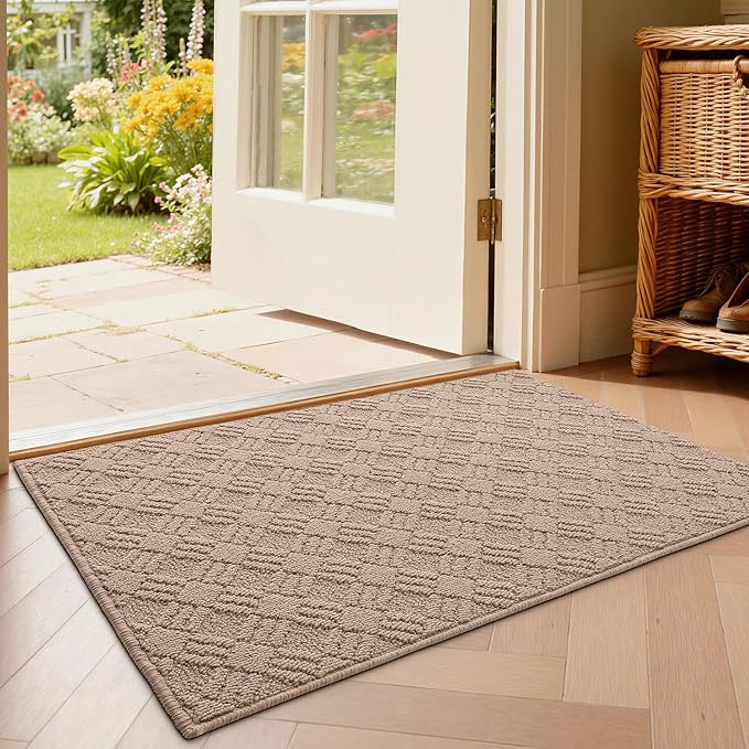 LUMI Indoor Door Mat, Absorbent Non-Slip Thin Doormat, Washable Door Mats, Woven Pattern Inside Floor Mat, Ideal for Entryway, Front Door, Home Decor, 24"x36", Woven Taupe