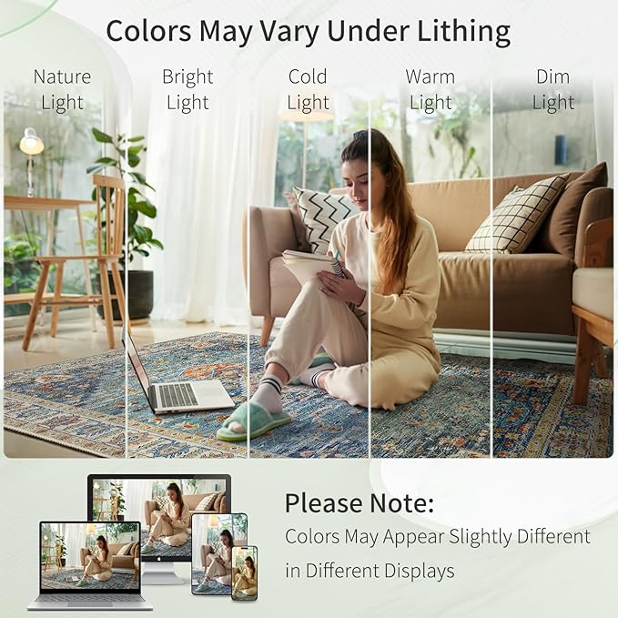 Enkor Runner Rugs for Hallway, 2x10 Washable Soft Non Slip Floor Rugs for Kitchen, Modern Mat for Living Room Bedroom Entryway Green & Blue