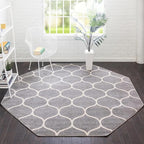 Rugs.com Lattice Frieze Collection Rug – 7' 10 Octagon Light Gray Medium Rug Perfect for Living Rooms, Kitchens, Entryways