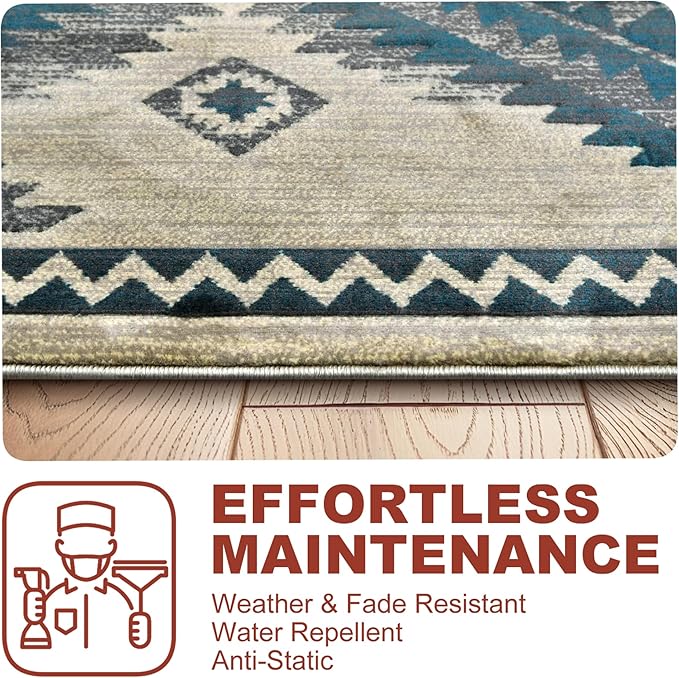 YHSF South West Native American Rug Ritz – Native Tribal American Indian Inspired Rug - Living Room, Bedroom, Hallway, Entryway & High-Traffic Area Rugs - Washable - Soft - Aqua, 2 Feet x 7 Feet