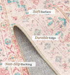 zesthome 10x14 Area Rugs - Large Pink Rugs for Bedroom Girls, Stain Resistant Washable Rugs, Vintage Low Pile Rug, Nursery Room Rug, Pink Room Decor (Pink/Blue,10'x14')