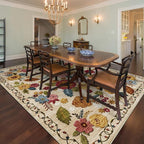 8x10 Machine Washable Area Rug for Living Room, Beige Vintage Boho Floral Rug Large Non-Slip Low Pile Soft Faux Wool Carpet, Kids and Pets Friendly for Bedroom Dining Room Farmhouse Home Decor Rug
