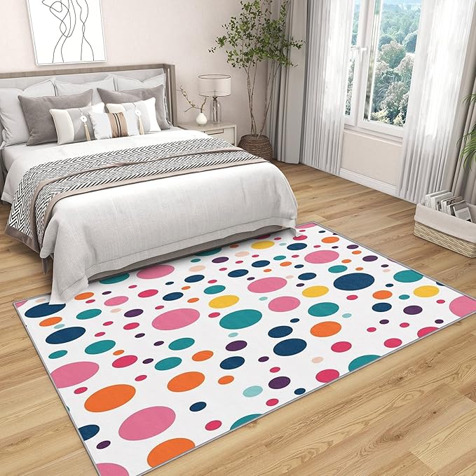 Polka Dots Rugs for Kids Room - 5x7 Area Rugs, Polka Dot Rug, Colorful Dots Rug for Living Room, Multicolor Geometric Washable Bedroom Carpet, Kids Nursery Playroom Home Decor & Gifts