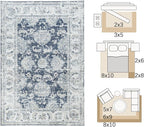 jinchan Fiora 6x9 Area Rug for Living Room Machine Washable Vintage Floral Distressed Design Stain Resistant Boho Carpet Ultra-Thin Low Pile Non-Slip Rug for Bedroom Home Office(6'x9', Dark Blue)