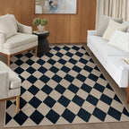 Easy Jute Black Checkered 5x7 Area Rug, Washable Modern Outdoor Rug for Patio Non-Slip Diamond Rugs for Living Room, Neutral Farmhouse Floor Carpet for Bedroom Dining Room Classroom