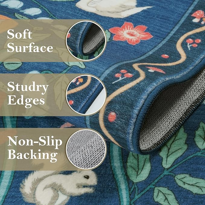 Collive Kitchen Runner Rugs Non Slip, Washable Jungle Animal Carpet Runners for Hallway Bathroom 2.6x8ft, Soft Bedroom Rug Blue Ultra Thin Stain Resistant Indoor Mats for Entryway, Bedside
