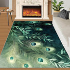 Peacock Feather Rugs for Living Room - 6x8 Rug, Peacock Decor Area Rugs for Bedroom, Teal Turquoise Rug, Plant Washable Carpet, Malachite Green Feather Carpet - Peafowl Home Decor & Gifts