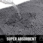 Smiry Dog Door Mat for Muddy Paws, Absorbent Dirt Trapper Non Slip Quick Dry Washable Chenille Mat for Mud Dogs, Entry Rug for Indoor and Outdoor (36x24 Inches, Dark Grey and Black)