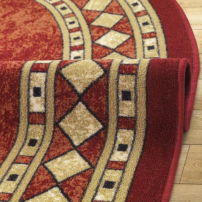 Antep Rugs Alfombras Modern Bordered 2x5 Non-Skid (Non-Slip) Low Profile Pile Rubber Backing Kitchen Area Rugs (Maroon Beige, 2' x 5' Oval)