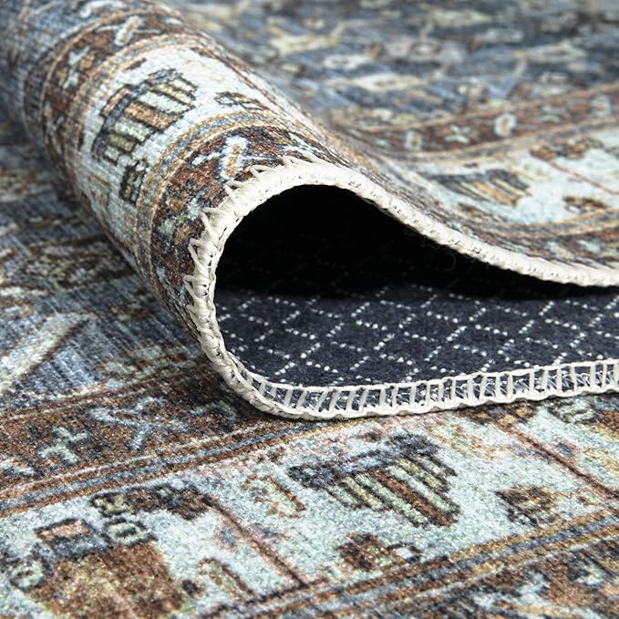 Bloom Rugs Washable Non-Slip 3' x 5' Rug - Blue/Beige Traditional Area Rug for Living Room, Bedroom, Dining Room, and Kitchen - Exact Size: 3' x 5'