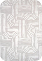 Beverly Rug Modern Geometric Area Rug 6x9 Low-High Pile Durable Soft Abstract Curved Indoor Rugs for Living Dining Room Office Stain Resistant Non Shedding Casual Indoor Carpet Beige White 6 x 9