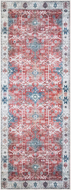 Bloom Rugs Washable Non-Slip 12 ft Runner - Red/Blue Traditional Runner for Entryway, Hallway, Bathroom, and Kitchen - Exact Size: 2.5' x 12'