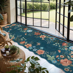 Lahome Floral Washable Runner Rug, 2'6''x8' Soft Hallway Runner Rug Non Slip, Boho Ultra-Thin Kitchen Runners for Hallways with Rubber Backing Carpet for Laundry Bedroom Bathroom(Navy Blue)