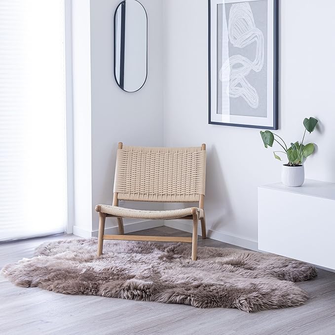 Real Sheepskin Rug 4x6 ft | Sheepskin Rugs for Living Room and Sofa | Large Bedside Rugs for Bedrooms is Breathable & Heat-regulating in Color Light Brown