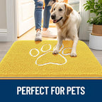 OLANLY Dog Door Mat for Muddy Paws 30x20, Paw Print Design, Absorbs Moisture and Dirt, Absorbent Non-Slip Washable Doormat, Quick Dry Chenille Mud Mat for Dogs, Entry Indoor Entryway Carpet, Yellow