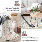 Wonnitar Machine Washable 10x14 Area Rugs, Large Living Room Rug Floral Pink and White Carpet, Boho Soft Ultra-Thin Foldable Carpets for Bedroom Dining Room Office