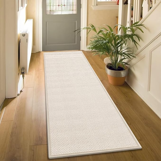 7ft Jute Braided Rug Runners for Hallways Non Slip, Water Absorbent Runner for Kitchen Floor, Beige Laundry Rugs Entryway Runner Non Skid