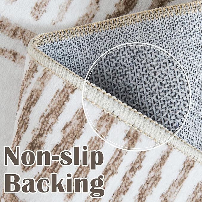 jinchan Moroccan 4x6 Area Rugs for Bedroom - Machine Washable Soft Modern Geometric Stain Resistant Non-Slip Ultra-Thin Low-Pile Faux Wool Carpet for Living Room Kitchen Dining Room (4x6ft, Taupe)