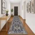 KOZYFLY Runners for Hallways 3x16 Ft Extra Long Washable Kitchen Thin Runner Rug Boho Runner Rug for Entryway Indoor Printed Faux Wool Stair Floor Carpet for Stair Kitchen Hall, Gold/Navy