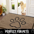 Smiry Dog Door Mat for Muddy Paws, Absorbent Dirt Trapper Non Slip Quick Dry Washable Chenille Mat for Mud Dogs, Entry Rug for Indoor and Outdoor (24x16 Inches, Camel and Black)