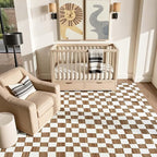 jinchan 6x9 Brown Checkered Area Rugs for Kids Room - Machine Washable Rug Modern Neutral Geometric Lattice Soft Non-Slip Carpet for Nursery Playroom Classroom Living Room Bedroom Home Office