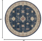 RUGGABLE Washable Vintage Area Rug – Verena Sapphire 8 ft Round, Stain-Resistant, Non-Slip – Large Machine Washable Rugs for Living Room, Bedroom, Hallway, Entryway & Office–with Standard Pad